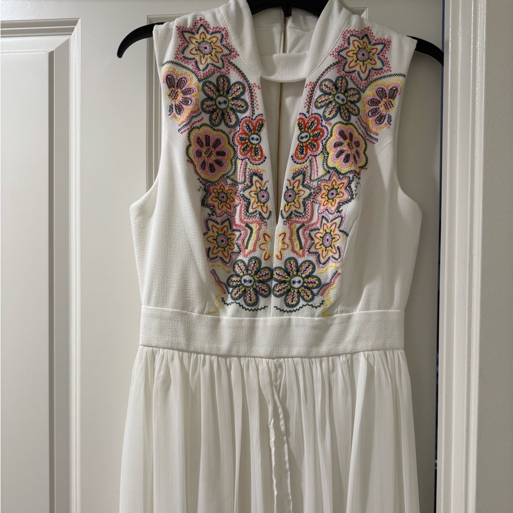 XOXO White Dress with Colorful Floral Embroidery